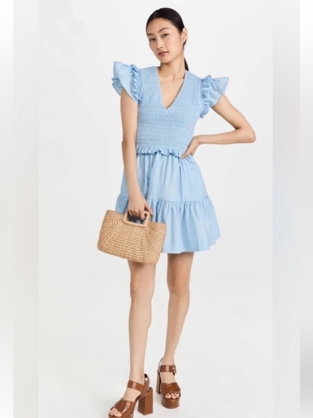 Sea New York Sea Steph Flutter Sleeve Light Blue Ruffle Mini Dress Size 12